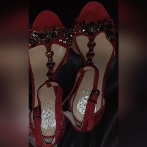 "AS IS" Vince Camuto Serafine Jeweled Suede T-Strap Sandal